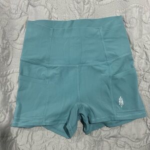 FP Movement Teal High-Waisted Women's bike Shorts pocket XS